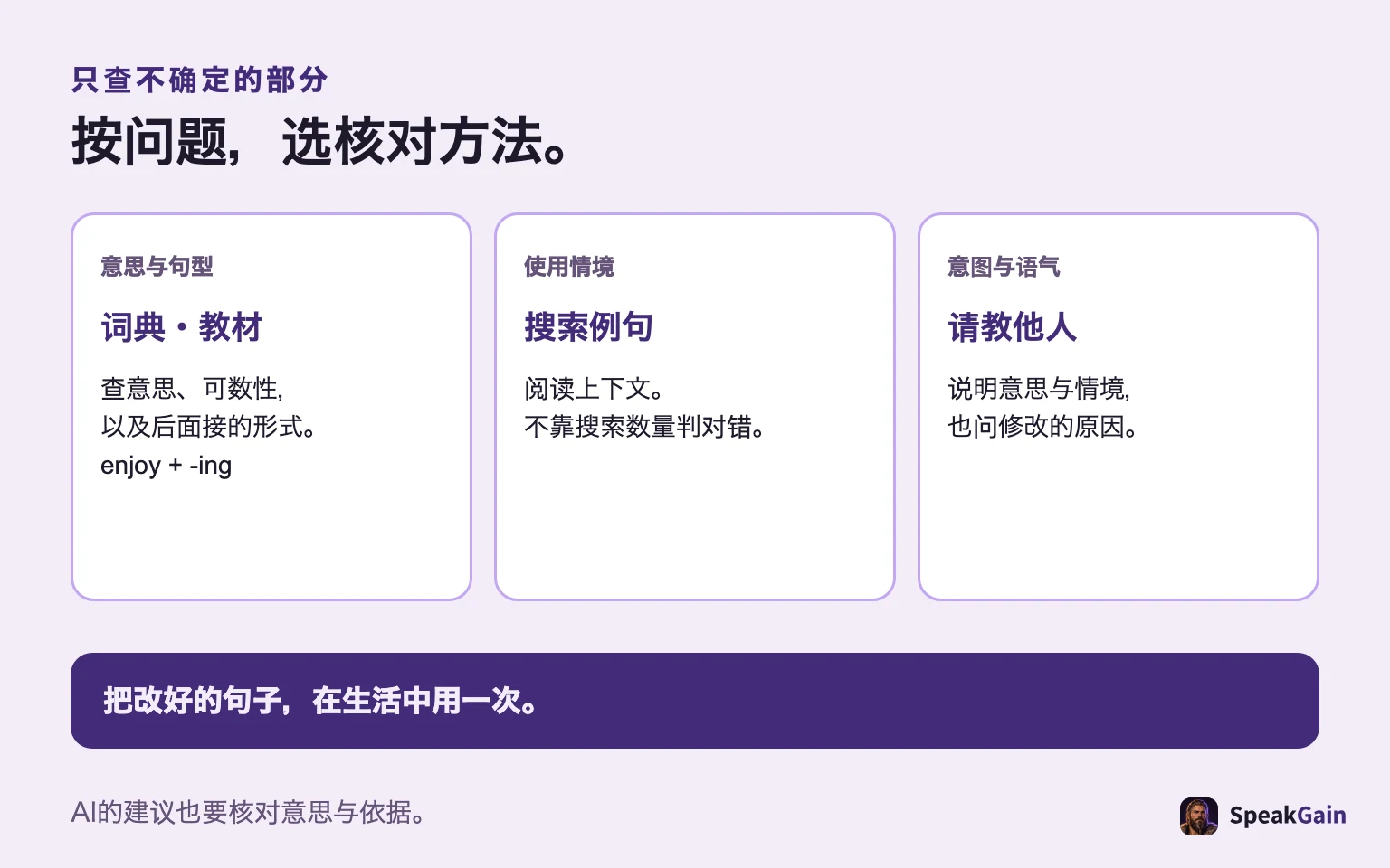意思与句型查词典,情境查例句,意图与语气请教他人。