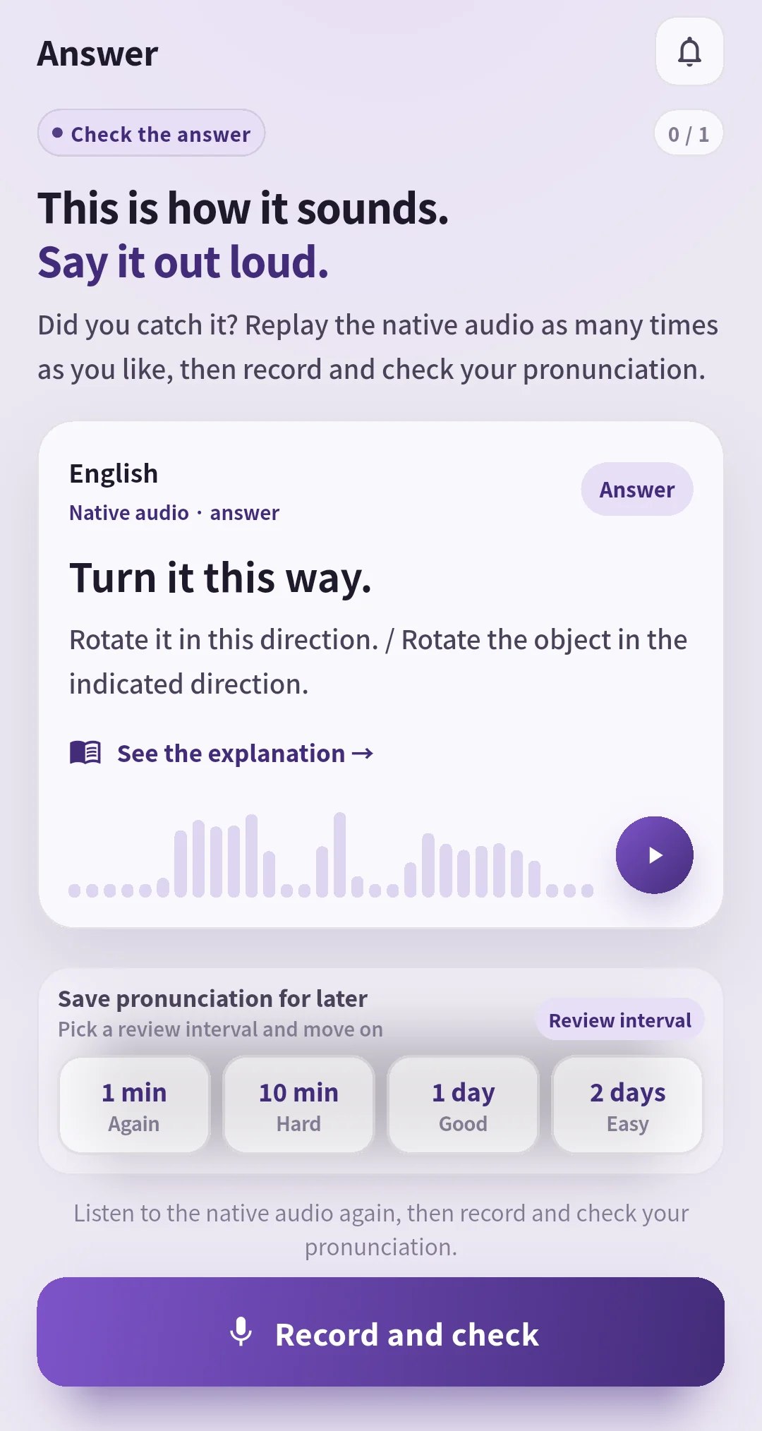 SpeakGain review answer for Turn it this way with interval choices