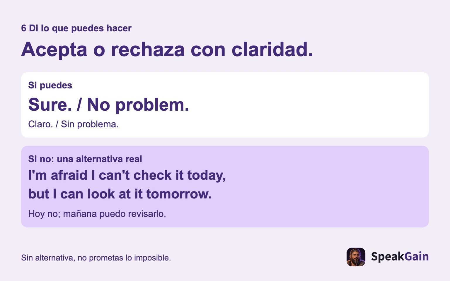 Acepta con claridad o rechaza con una alternativa que puedas cumplir.