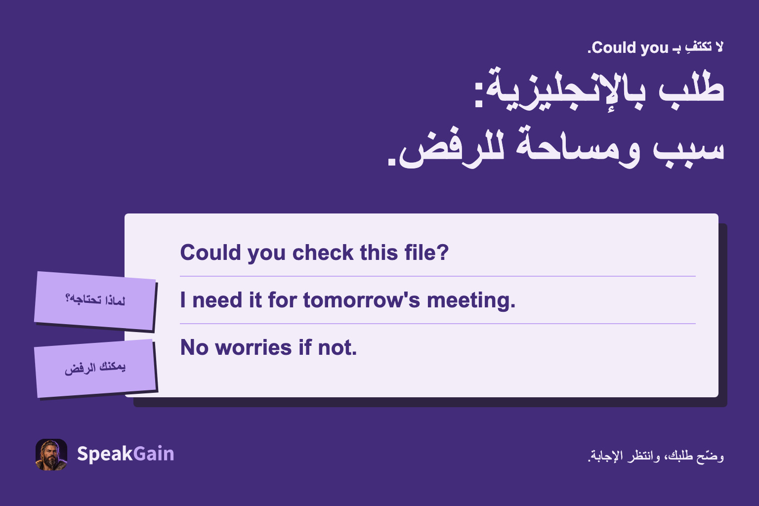 بطاقة طلب بالإنجليزية مع سبب الطلب ومساحة للرفض