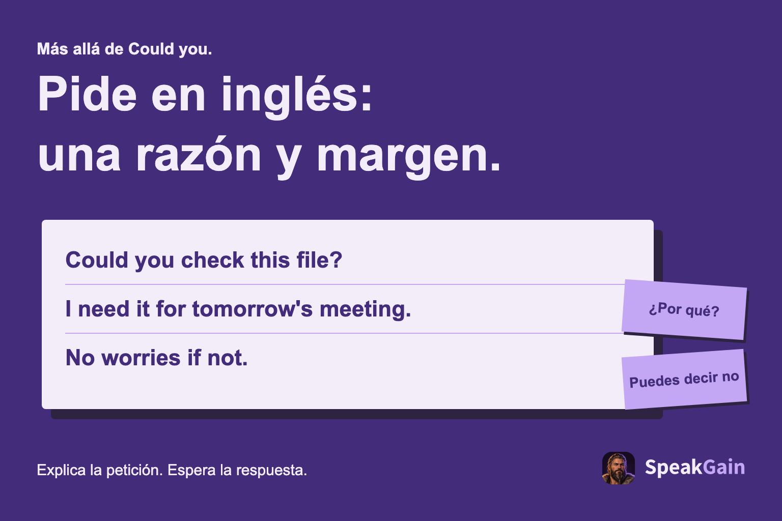 Una petición en inglés con una razón y espacio para rechazarla