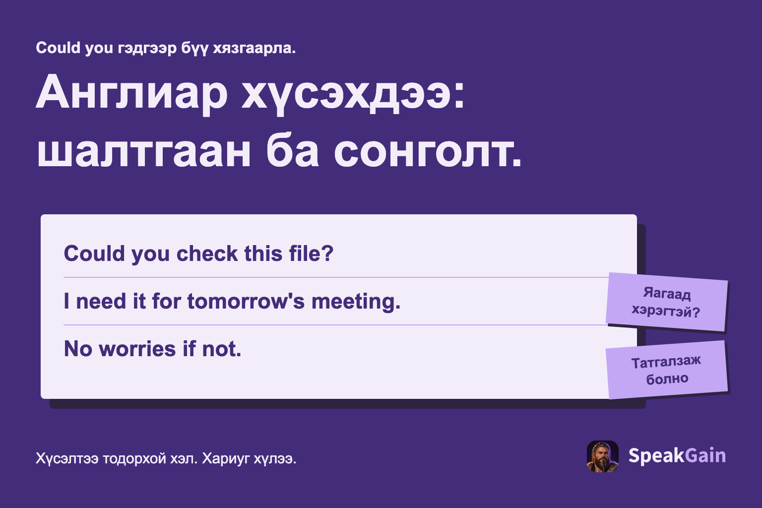 Шалтгаан болон татгалзах боломж нэмсэн англи хүсэлтийн карт