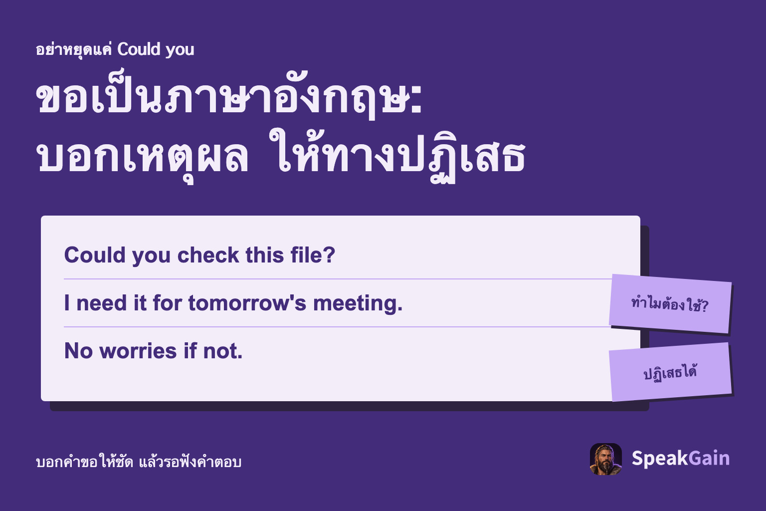ข้อความขอร้องภาษาอังกฤษพร้อมเหตุผลและพื้นที่ให้ปฏิเสธ