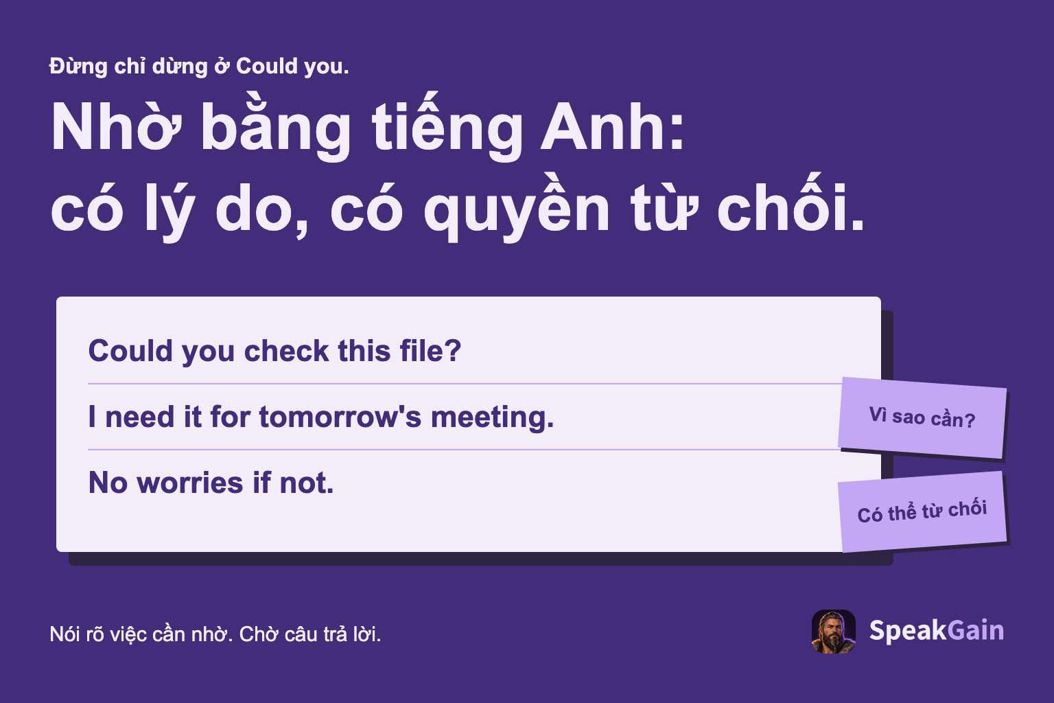 Một lời nhờ vả bằng tiếng Anh kèm lý do và lời cho phép từ chối
