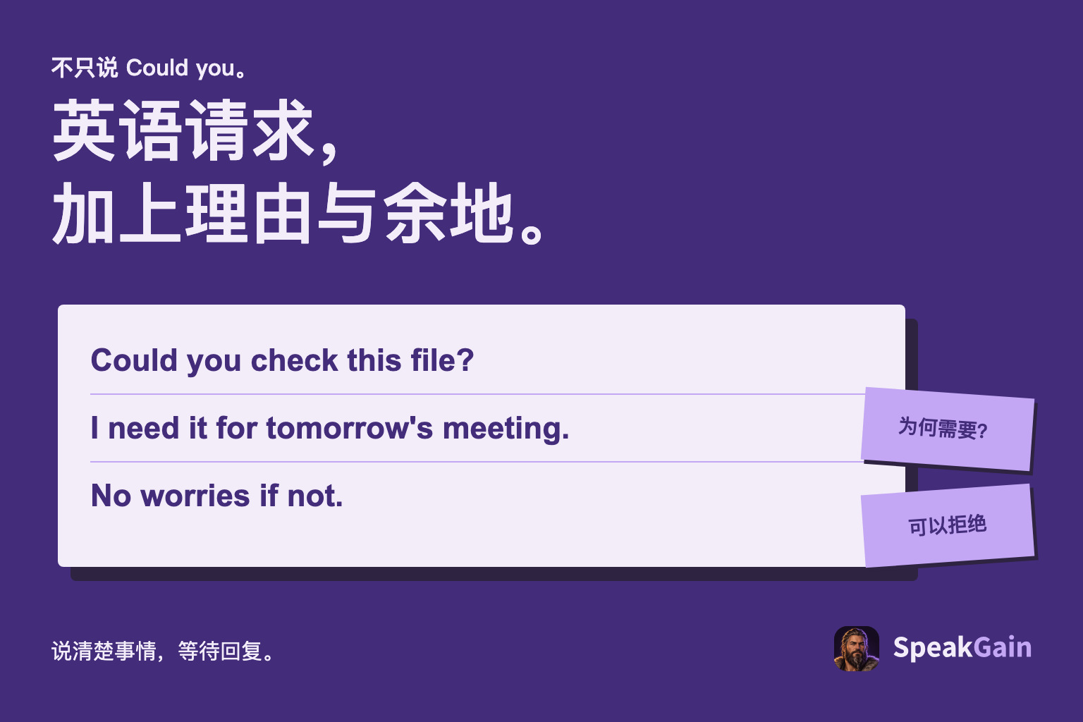 英语请求卡片配上理由与可以拒绝的提醒