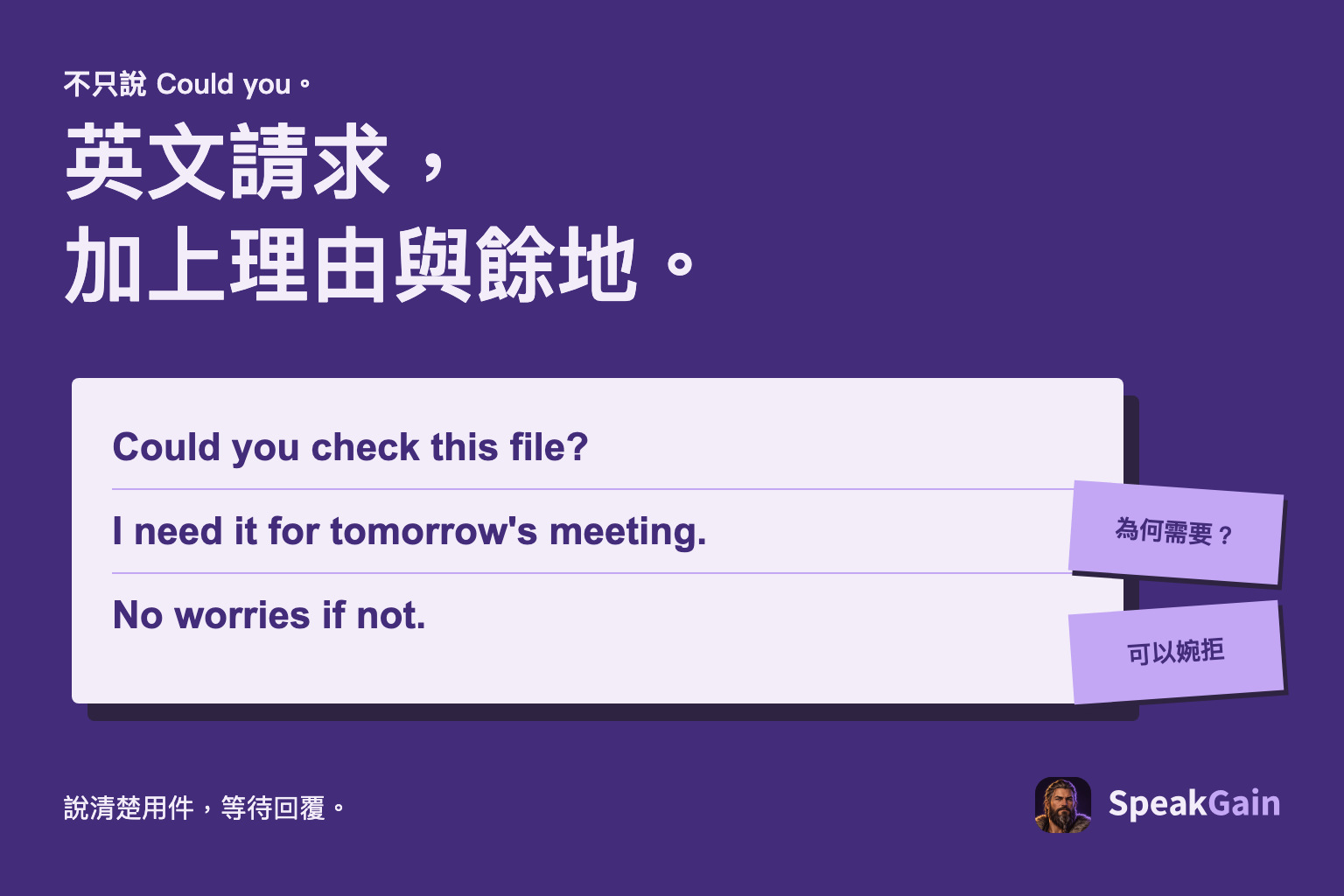 英文請求卡片加上理由與可以婉拒的提醒