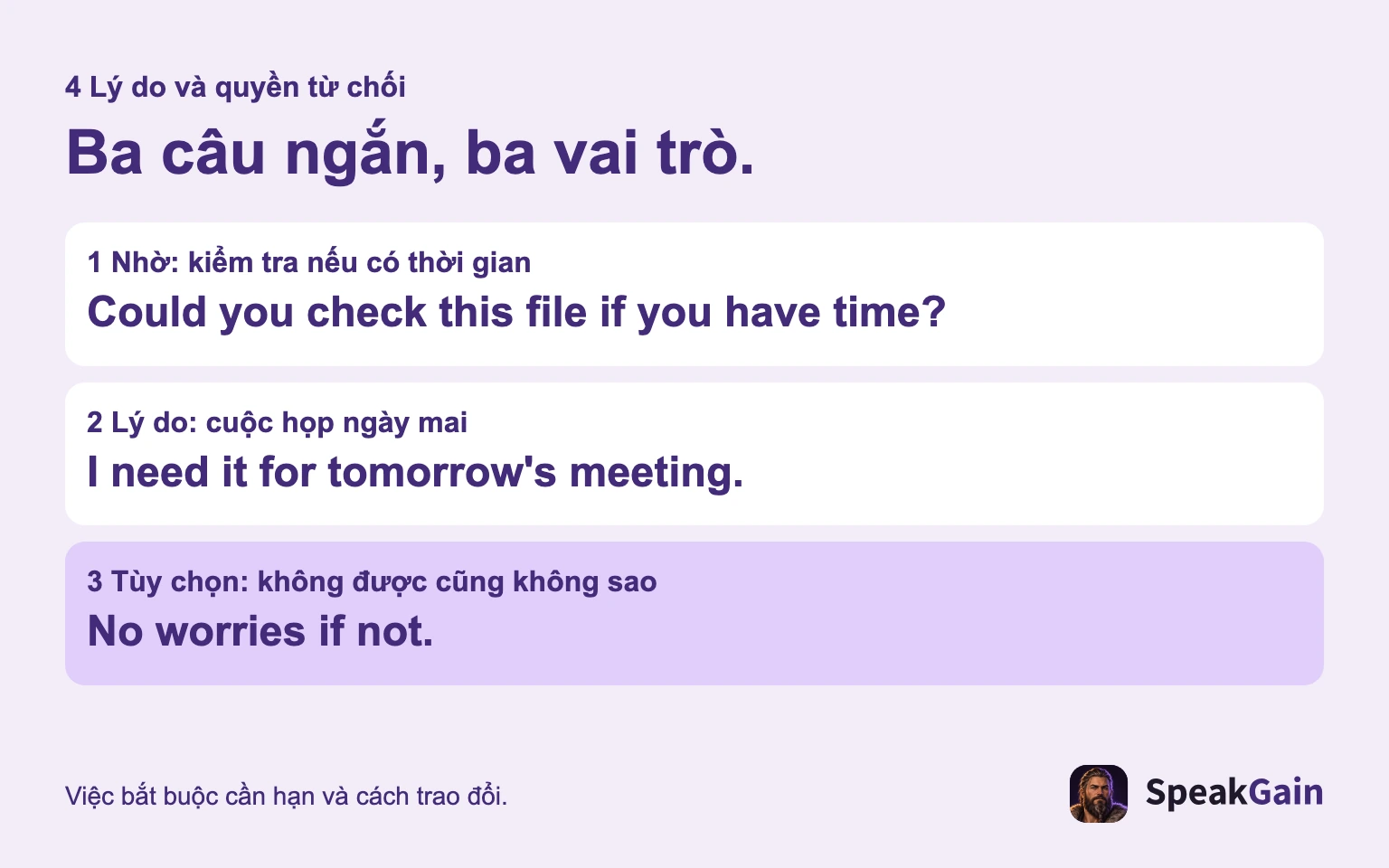 Nêu việc cần nhờ, giải thích lý do và chỉ cho phép từ chối khi việc đó thực sự không bắt buộc.
