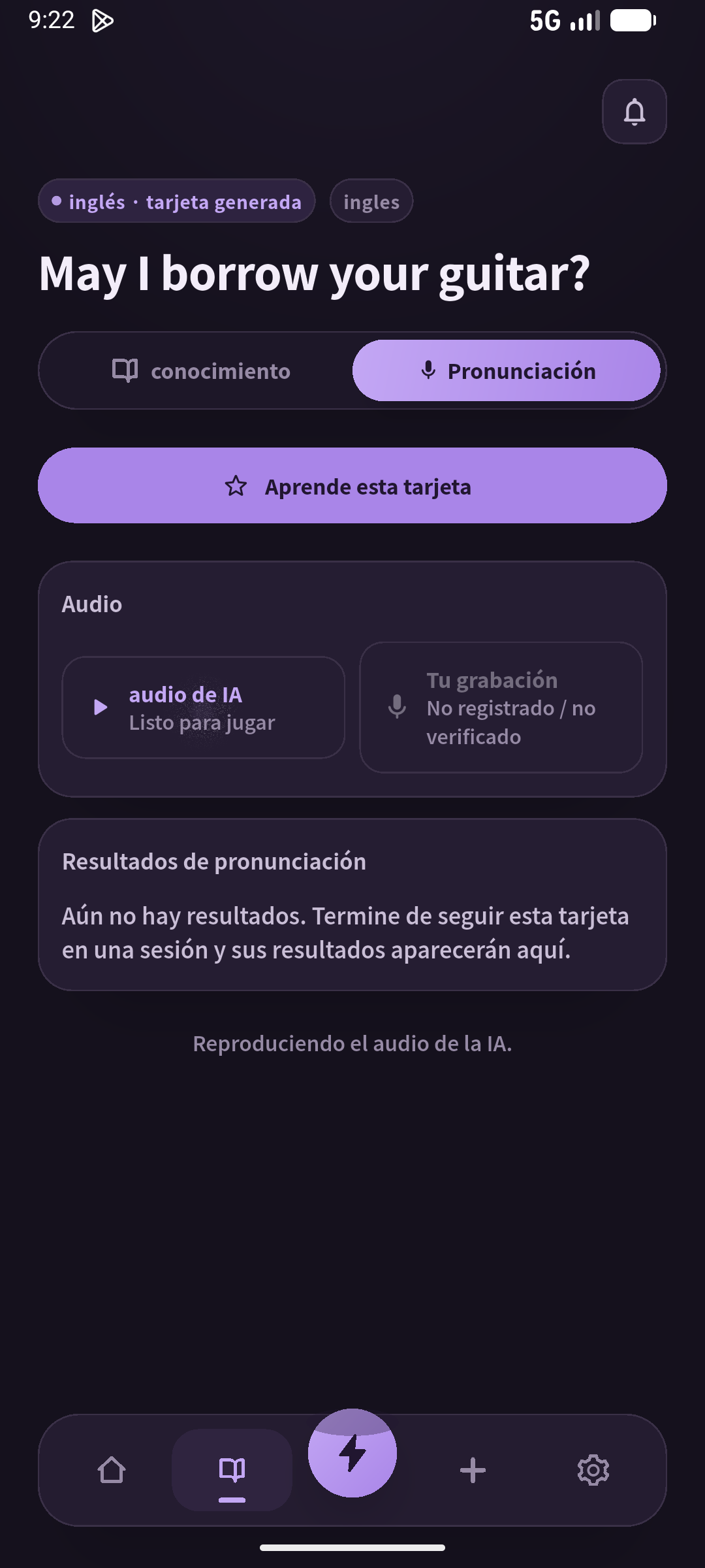Escucha, pausa y habla. Comprueba también el mensaje sin texto. (SpeakGain)