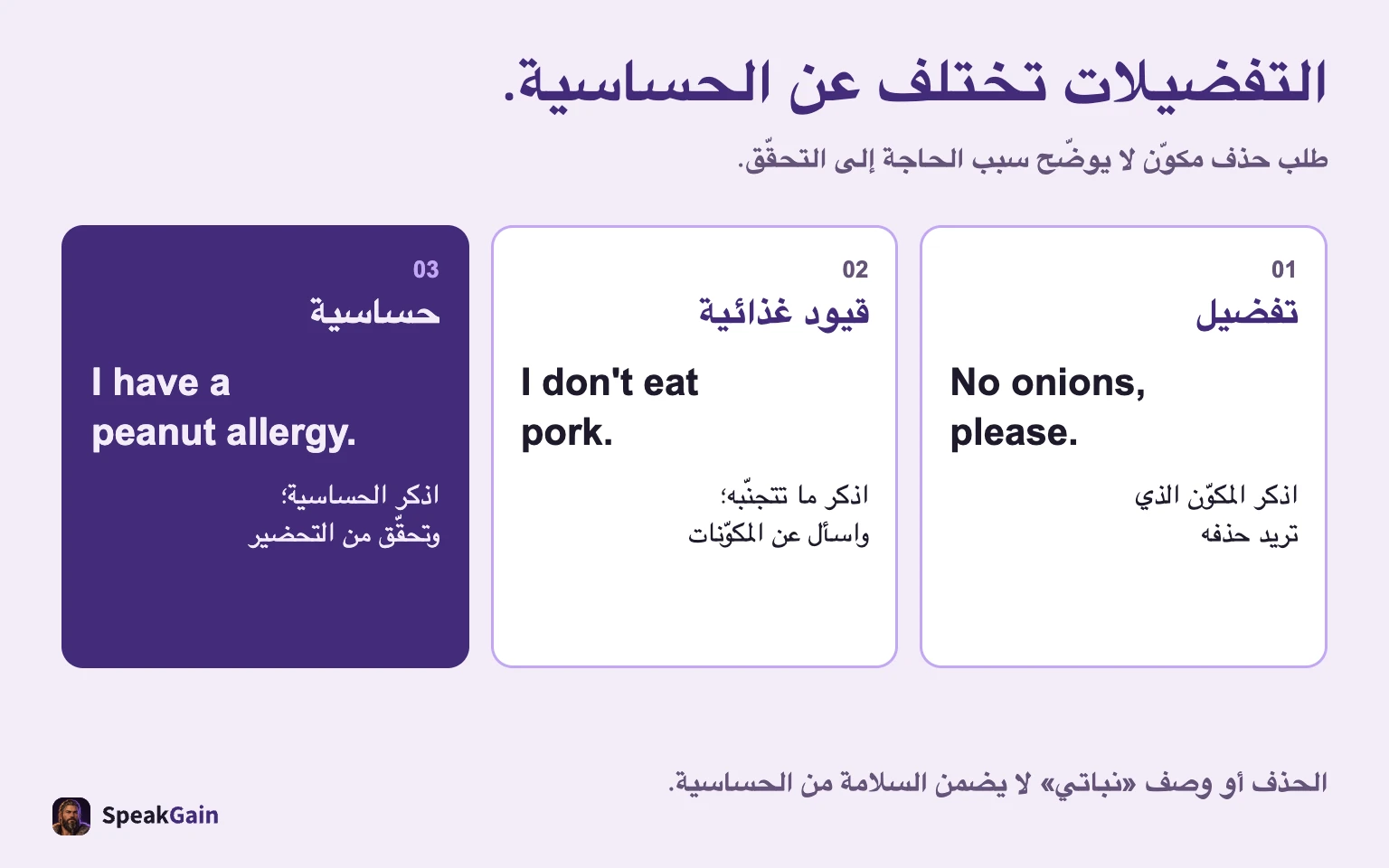 التفضيلات تختلف عن الحساسية. طلب حذف مكوّن لا يوضّح سبب الحاجة إلى التحقّق.