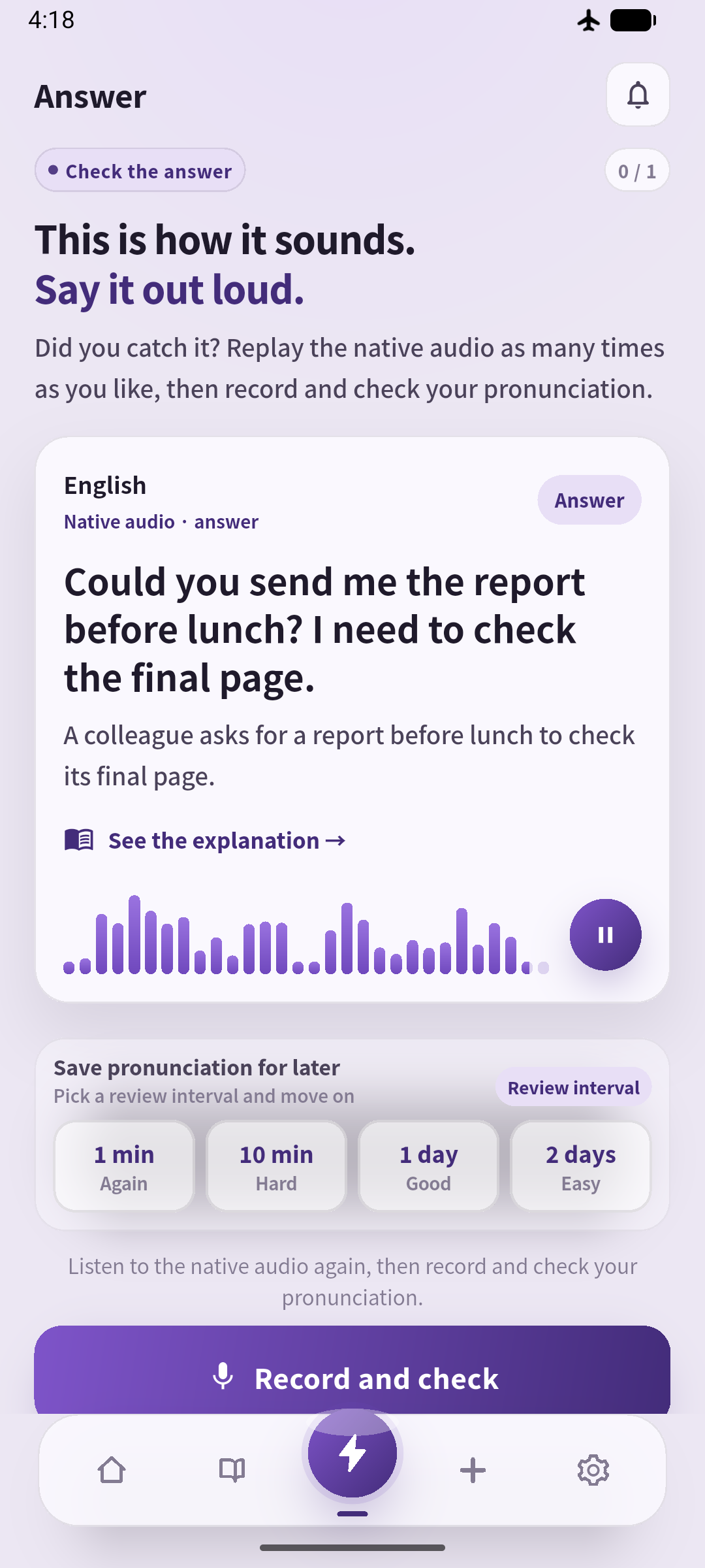 Reading the example before speaking