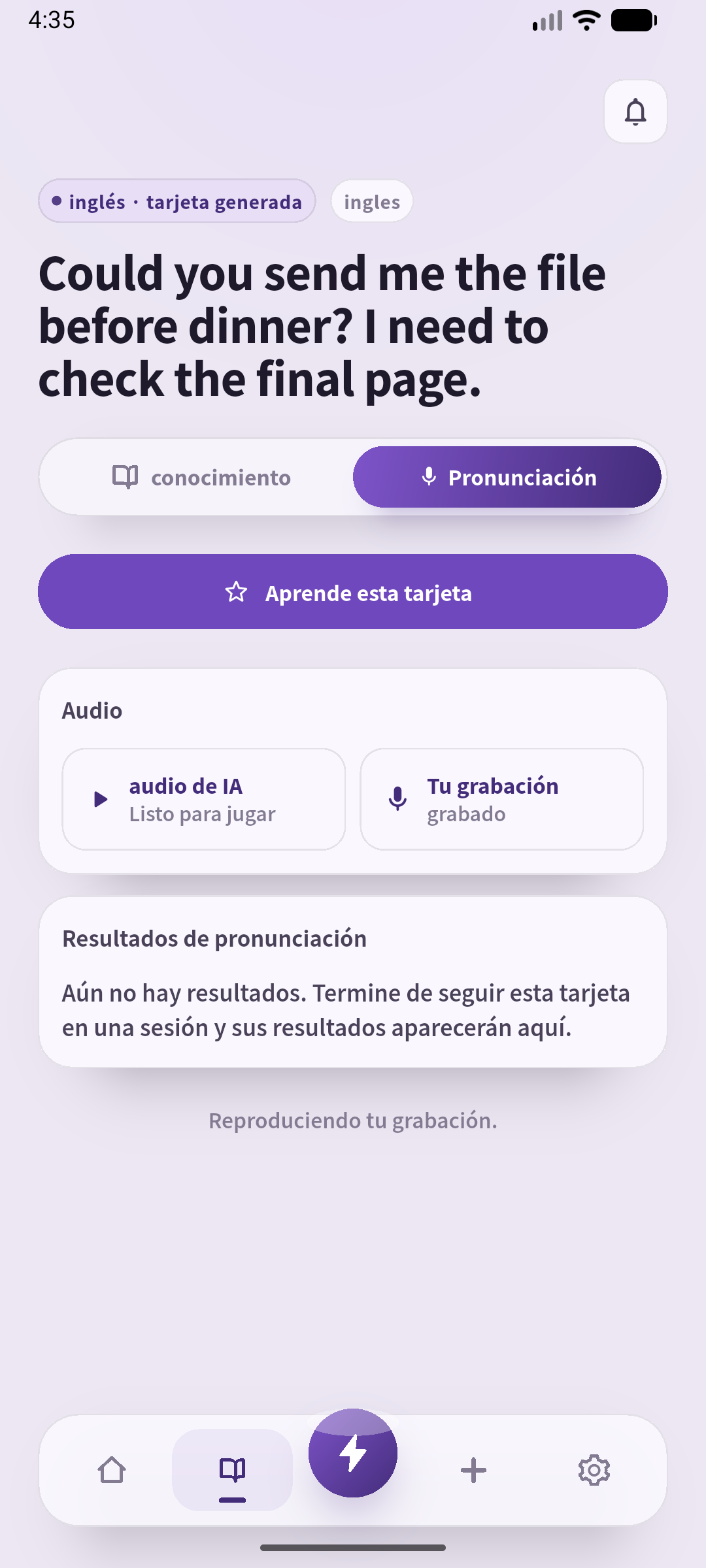 Reproducción de la grabación local para compararla