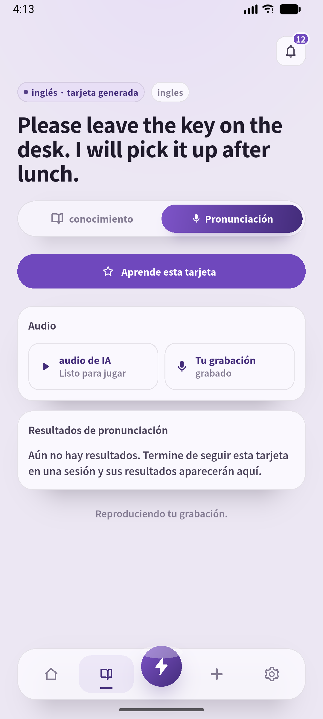 SpeakGain reproduce tu grabación guardada