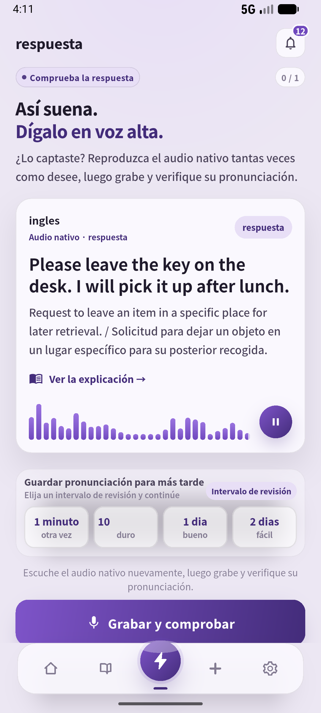 SpeakGain muestra el texto para leer en voz alta
