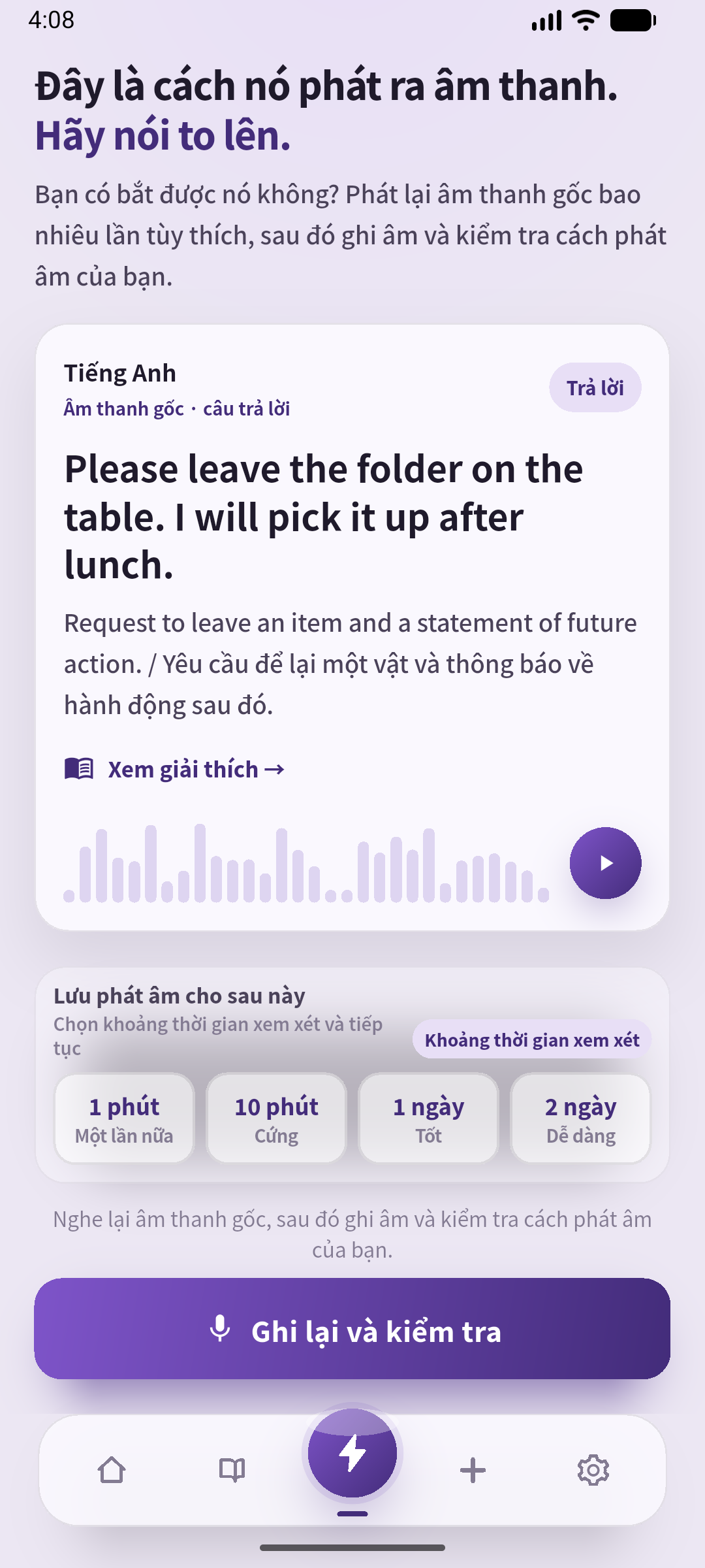 SpeakGain hiển thị chữ để đọc thành tiếng