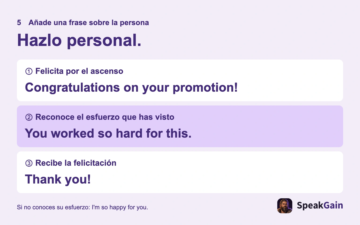 Felicita y añade algo cierto sobre la persona.