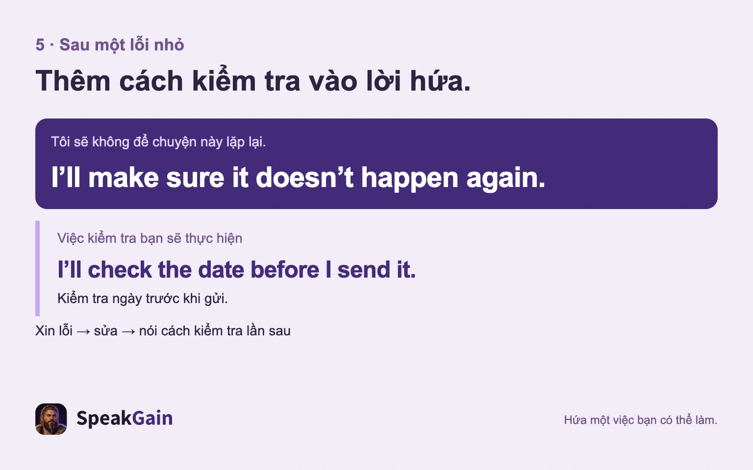 Lời hứa tránh lỗi lặp lại kèm kiểm tra ngày trước khi gửi