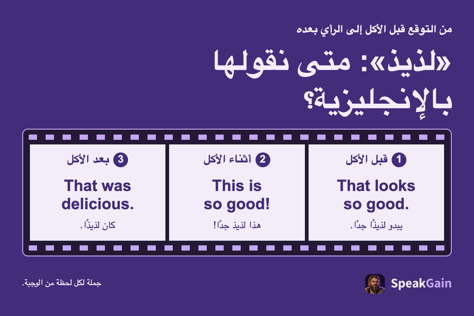 «لذيذ»: متى نقولها بالإنجليزية؟ — قبل الأكل / أثناء الأكل / بعد الأكل