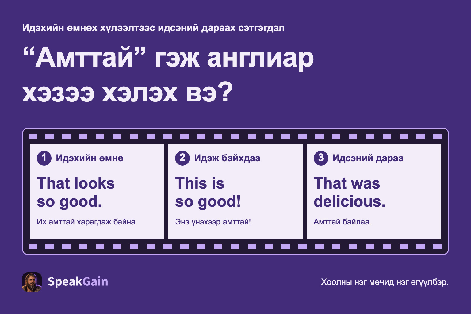 “Амттай” гэж англиар хэзээ хэлэх вэ? — Идэхийн өмнө / Идэж байхдаа / Идсэний дараа