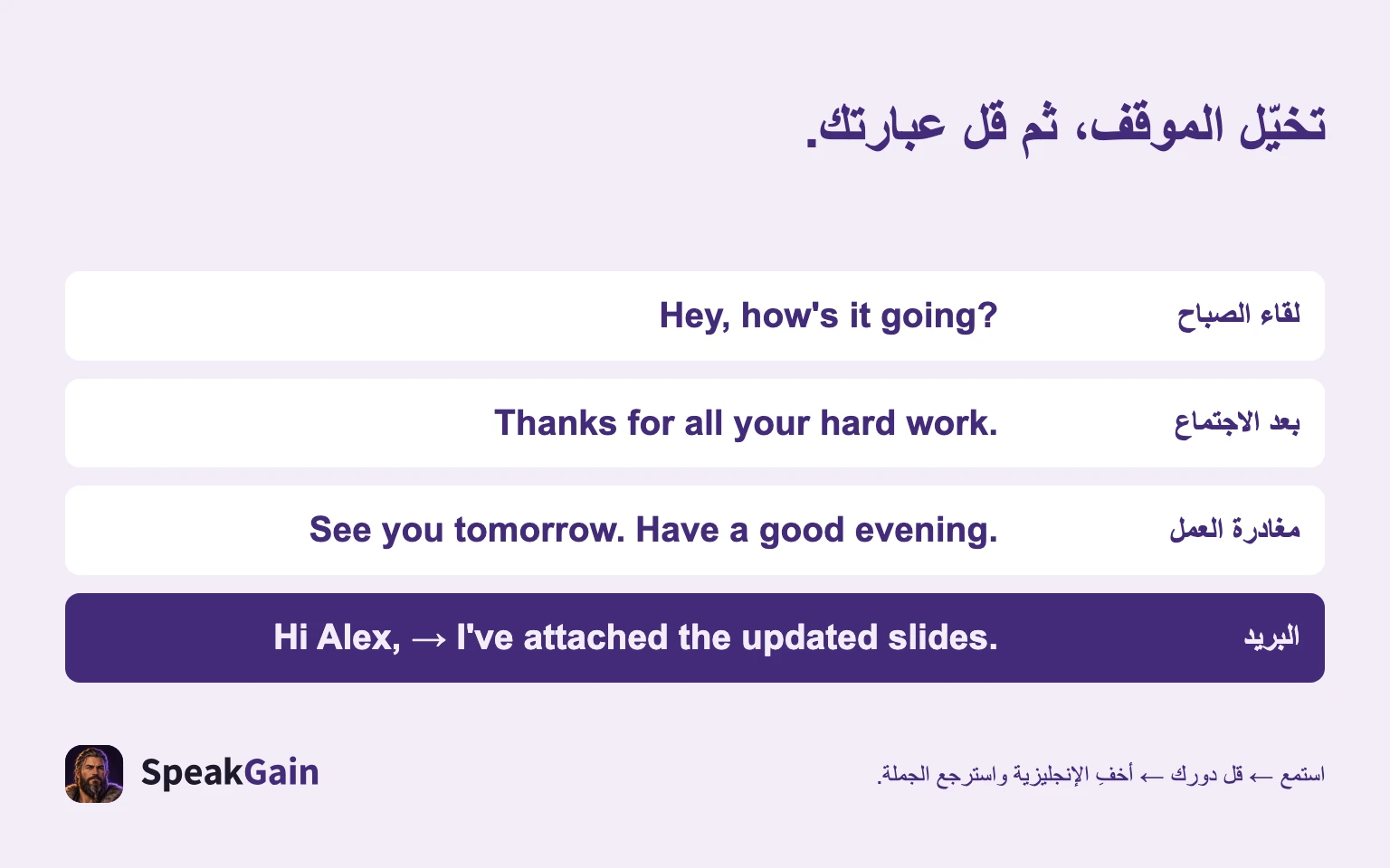 تخيّل الموقف، ثم قل عبارتك.