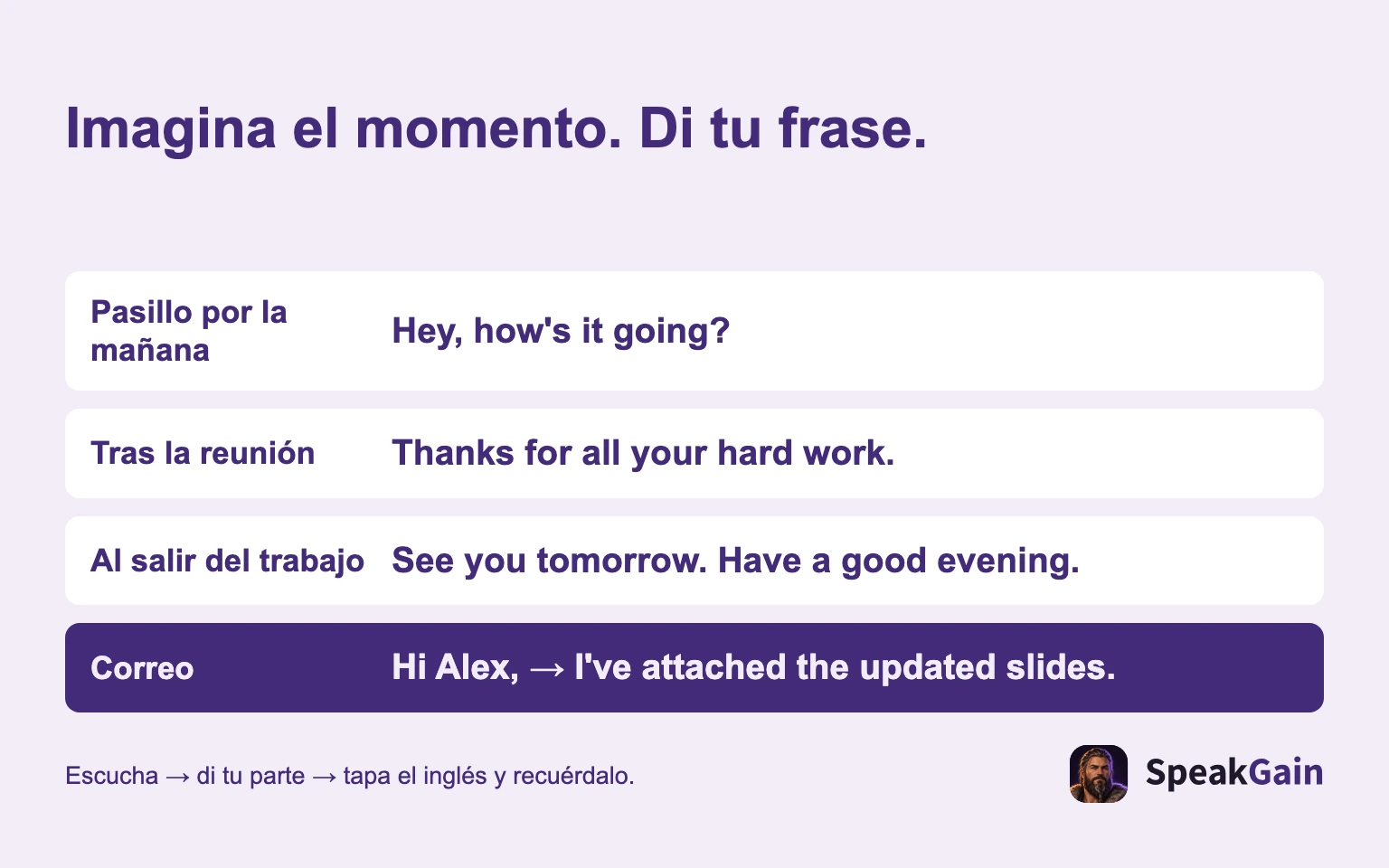 Imagina el momento. Di tu frase.