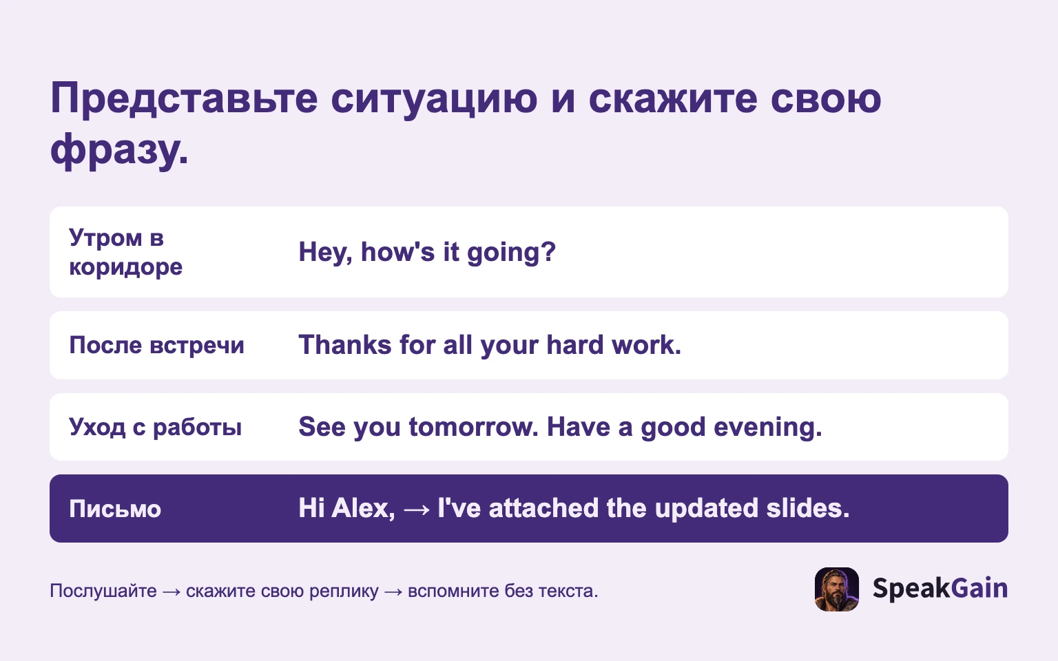 Представьте ситуацию и скажите свою фразу.