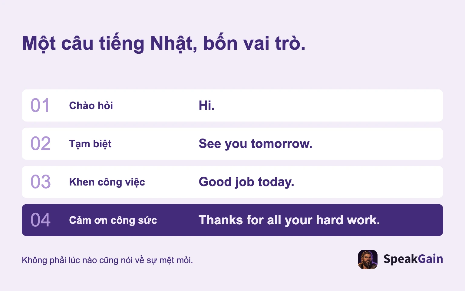 Một câu tiếng Nhật, bốn vai trò.