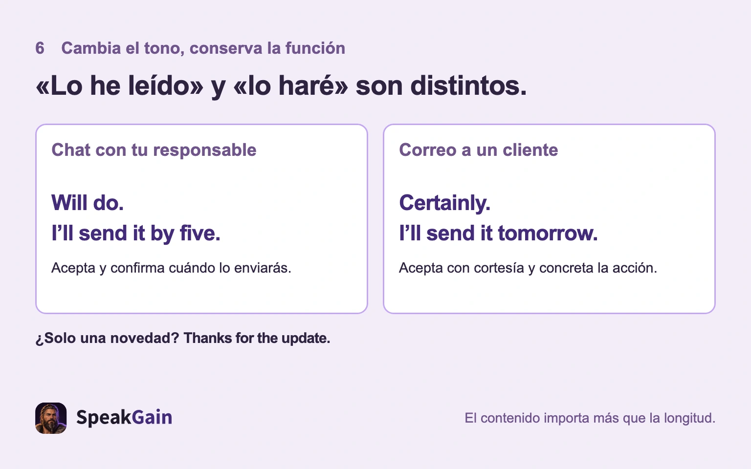 Mantener el compromiso en un chat con el responsable y un correo al cliente