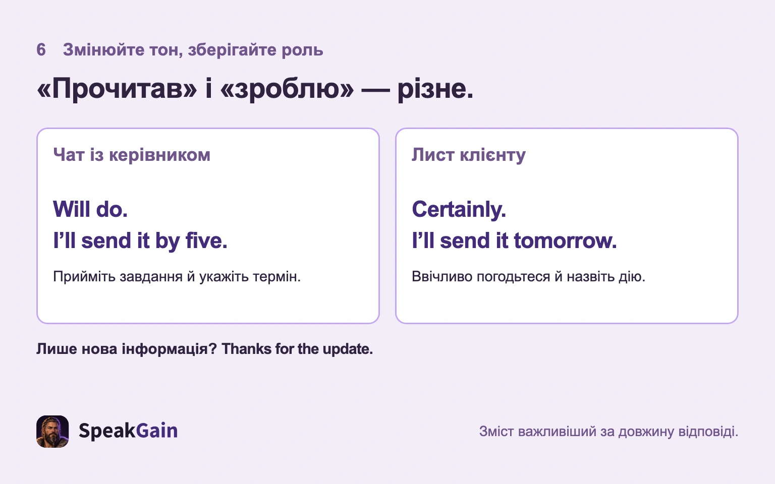 Чітка обіцянка в чаті з керівником і листі клієнту