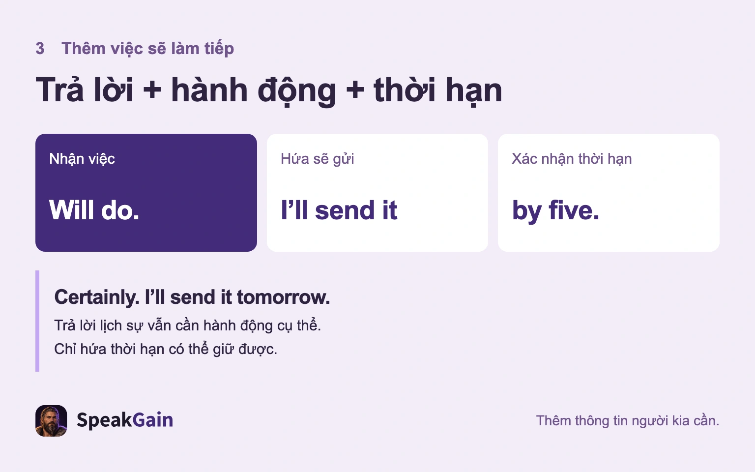 Thêm hành động và thời hạn sau Will do