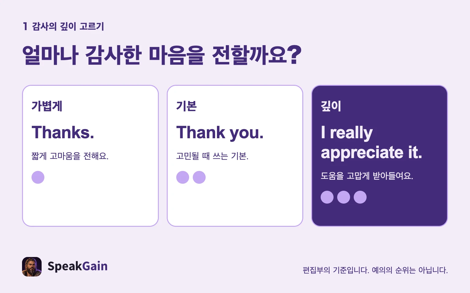 감사의 깊이와 예의는 같은 순위가 아닙니다. 상대와의 관계도 살펴보세요.