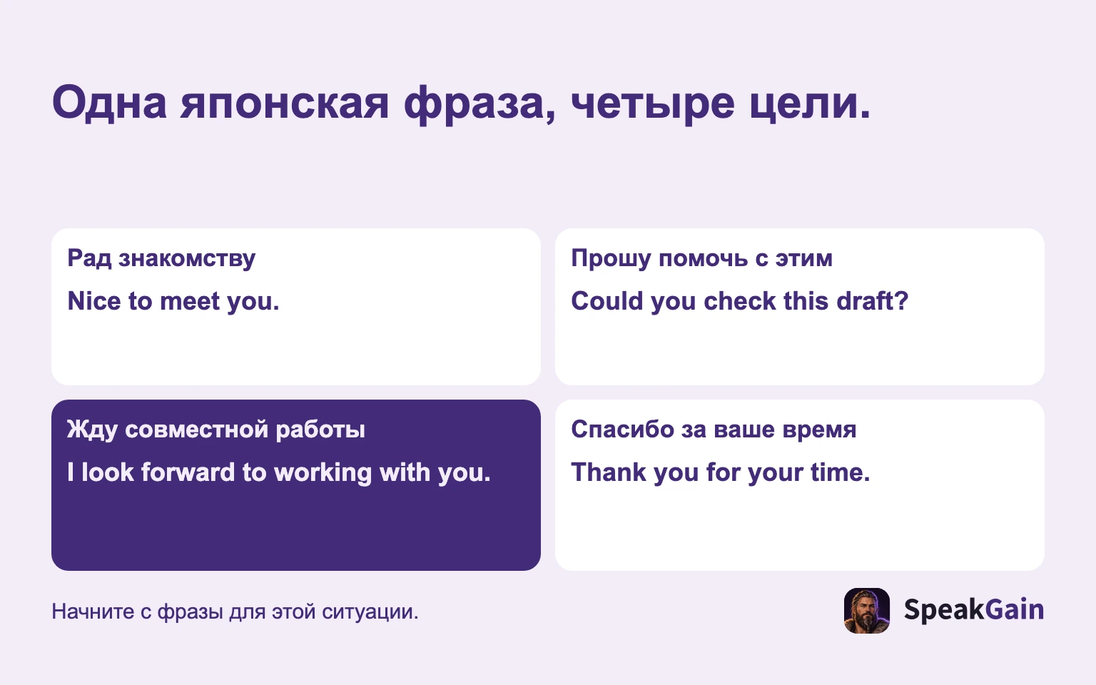 Одна японская фраза, четыре цели. Рад знакомству / Прошу помочь с этим / Жду совместной работы / Спасибо за ваше время