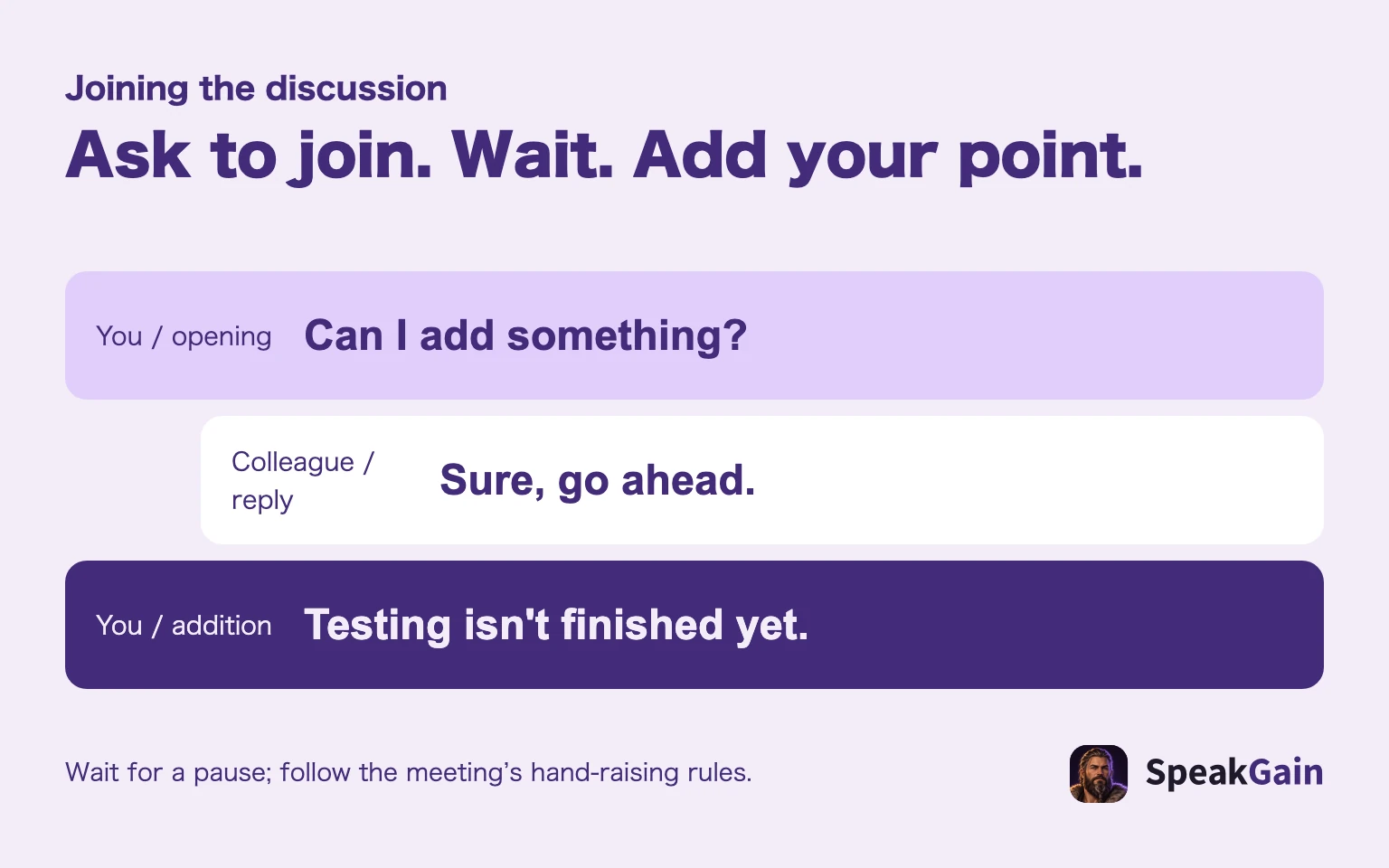 Ask to join, wait for the reply, then give your point.