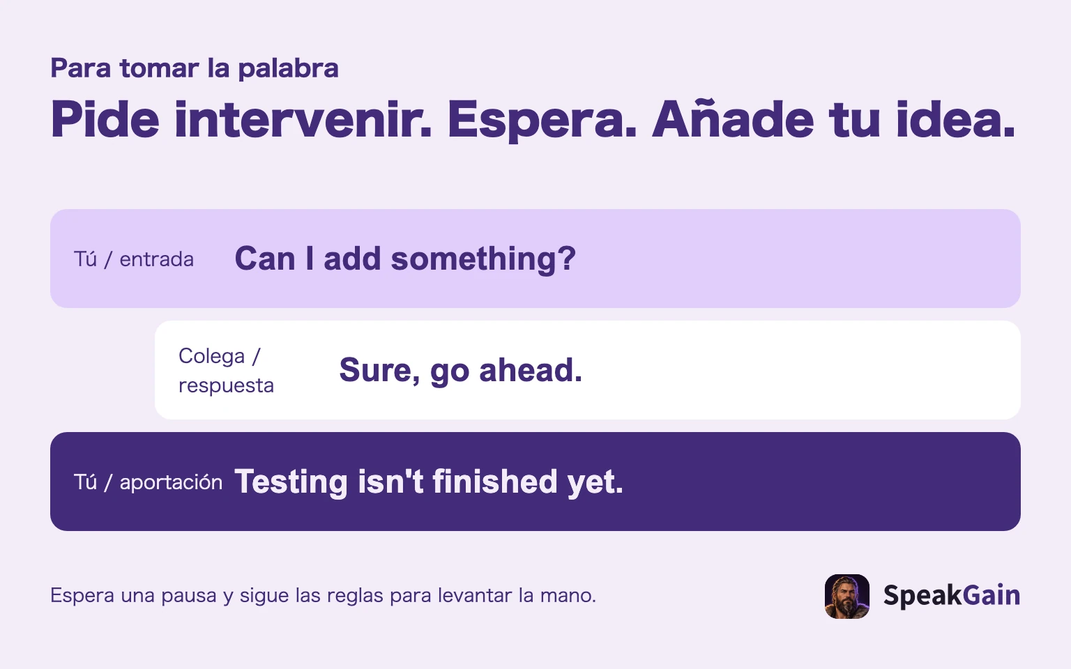 Pide intervenir, espera la respuesta y añade tu idea.