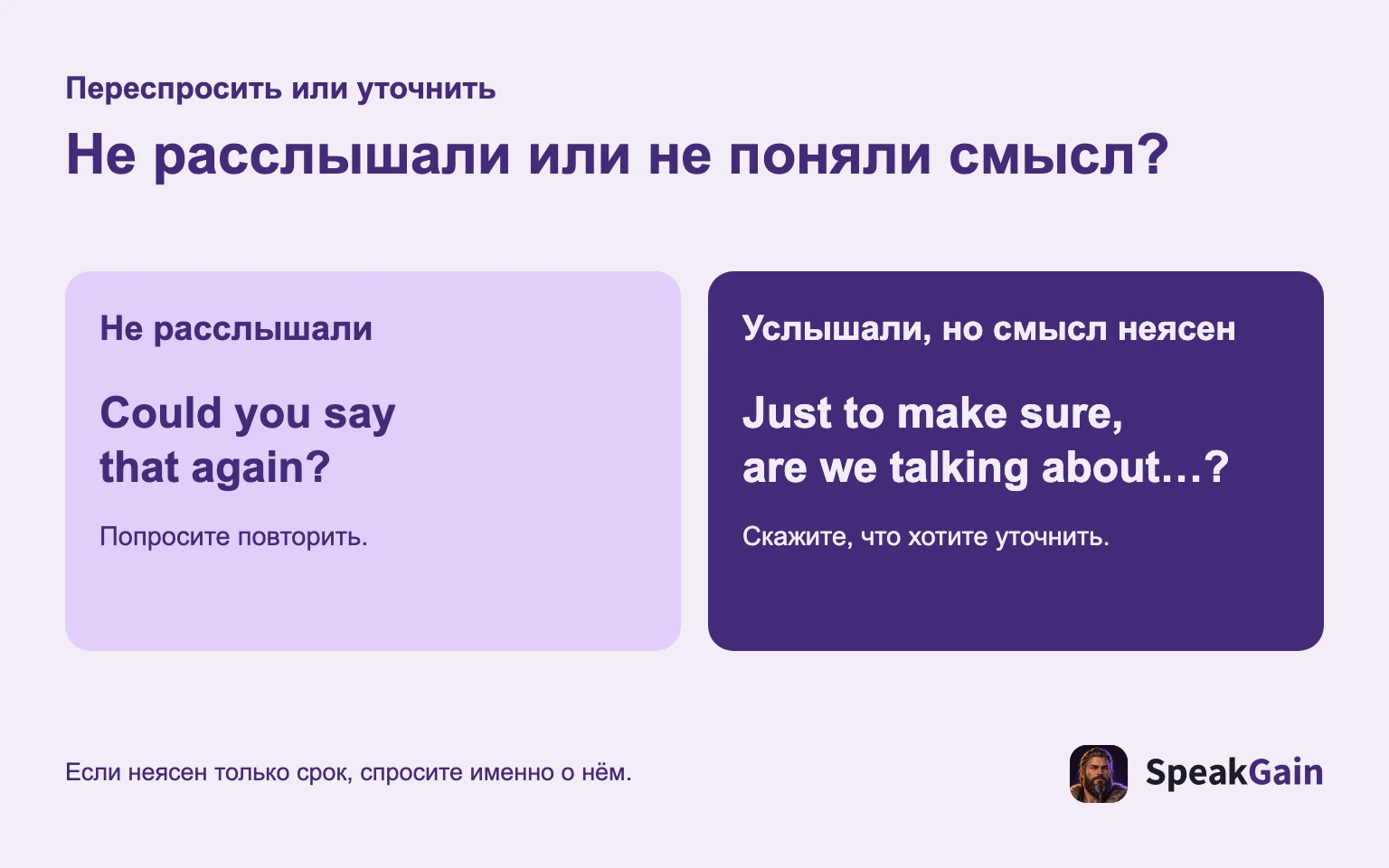 Если не расслышали, попросите повторить; если неясен смысл, верните своё понимание.