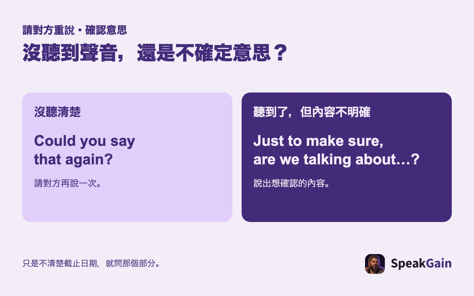 沒聽到就請對方重說;意思不明確就回述自己的理解。