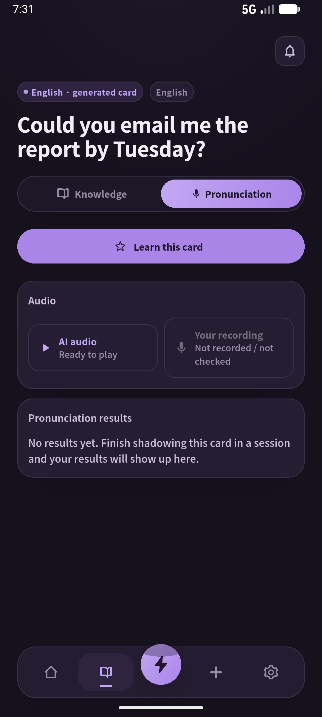 Listen, stop and repeat. Then close the screen and test the situation separately. Screen: SpeakGain.