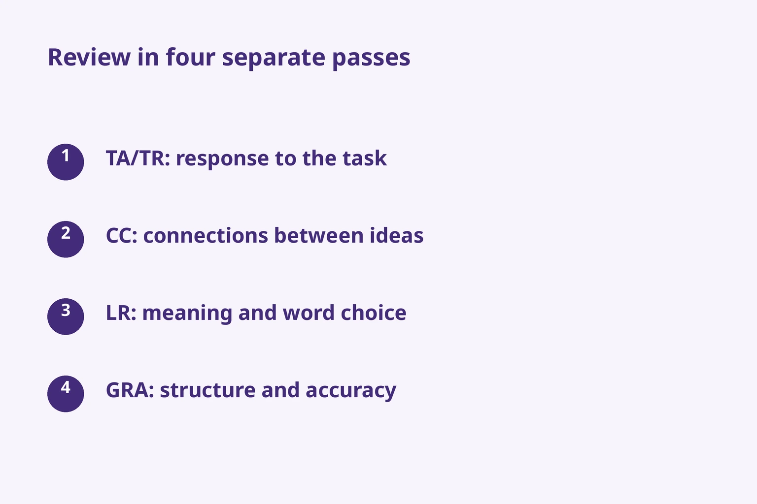 Review in four separate passes