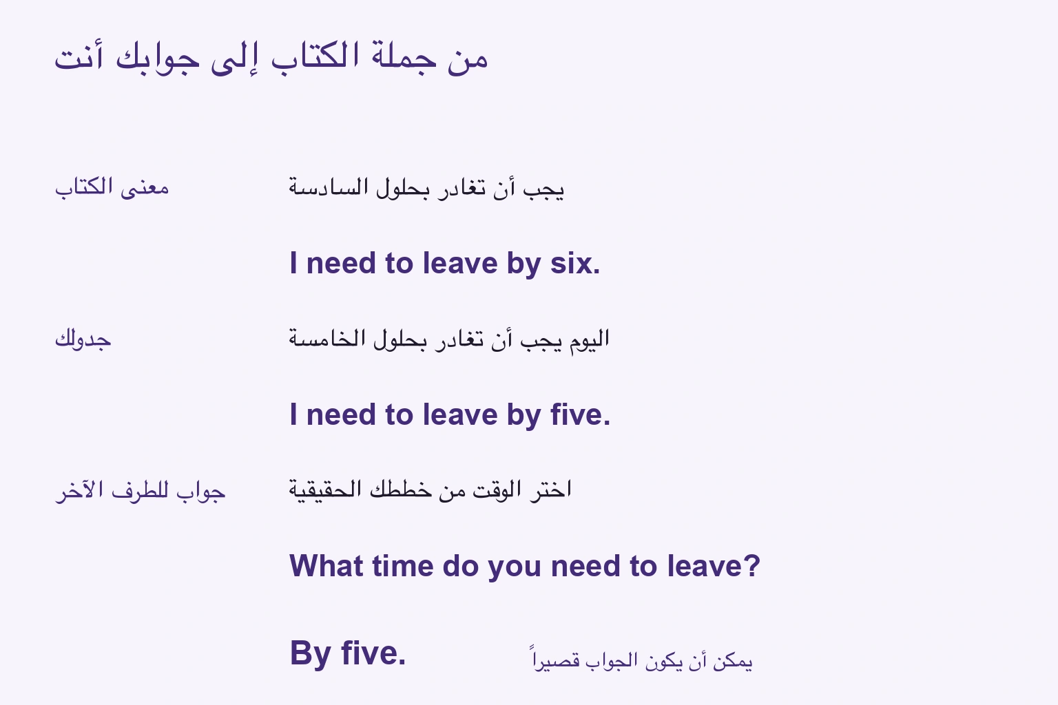 غيّر الساعة من السادسة إلى الخامسة، ثم اختر جواباً من جدولك الحقيقي.