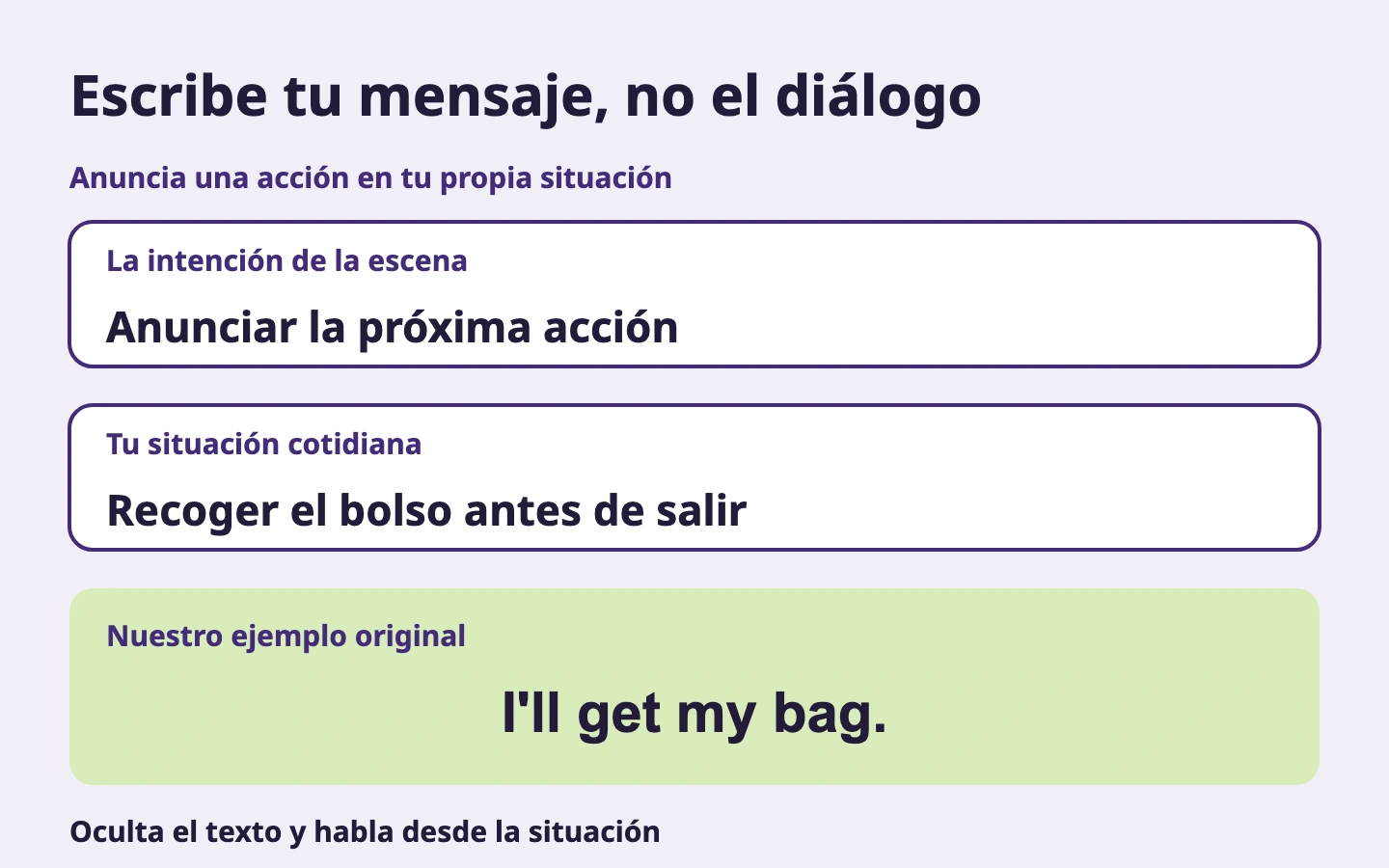 Escribe tu mensaje, no el diálogo