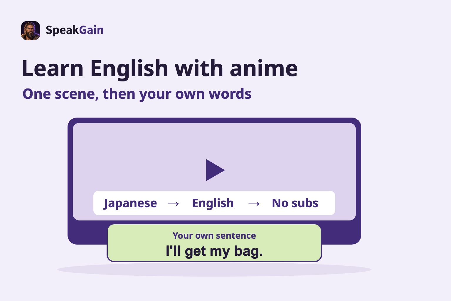Generic player with Japanese, English and no-subtitle steps plus an original English sentence card