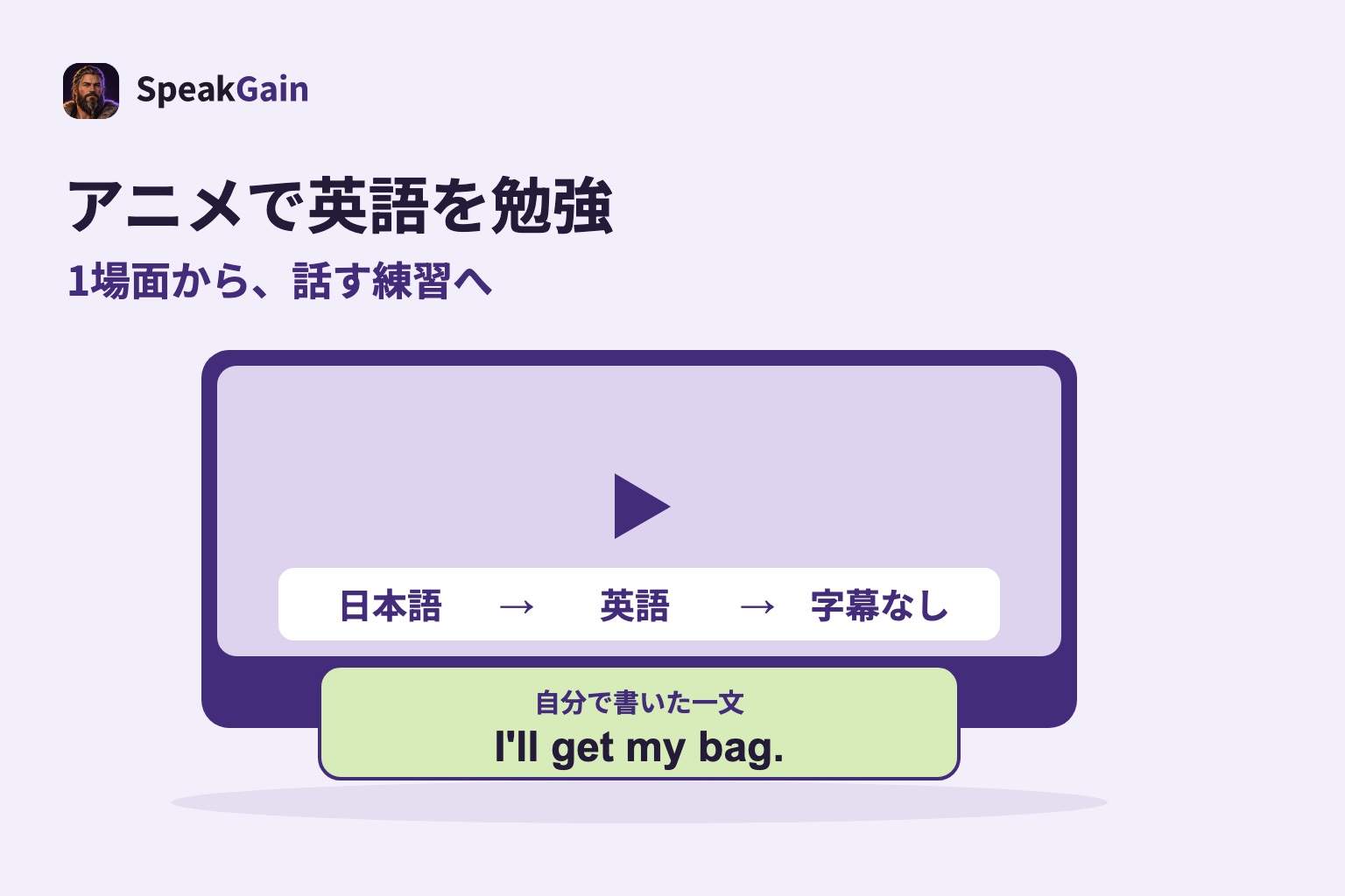 アニメの1場面を字幕で理解してから、自分で書いた短い英文を声に出す練習