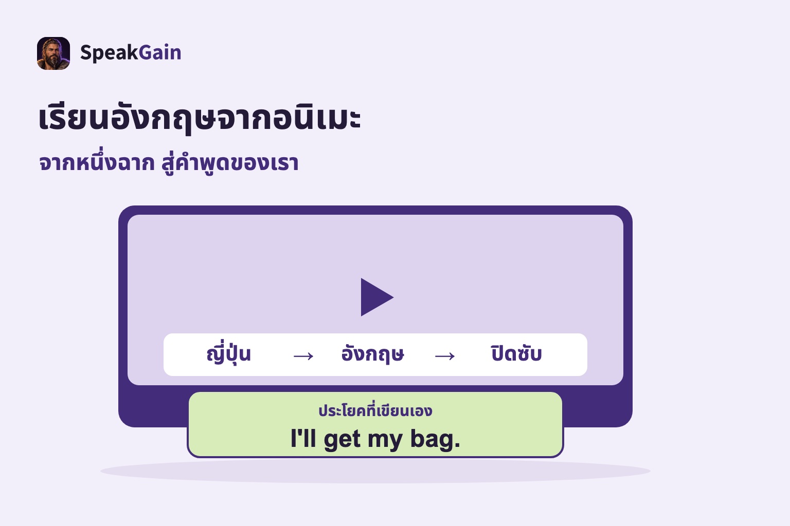ตัวเล่นทั่วไปแสดงลำดับซับญี่ปุ่น อังกฤษ และปิดซับ พร้อมการ์ดประโยคอังกฤษที่เขียนเอง