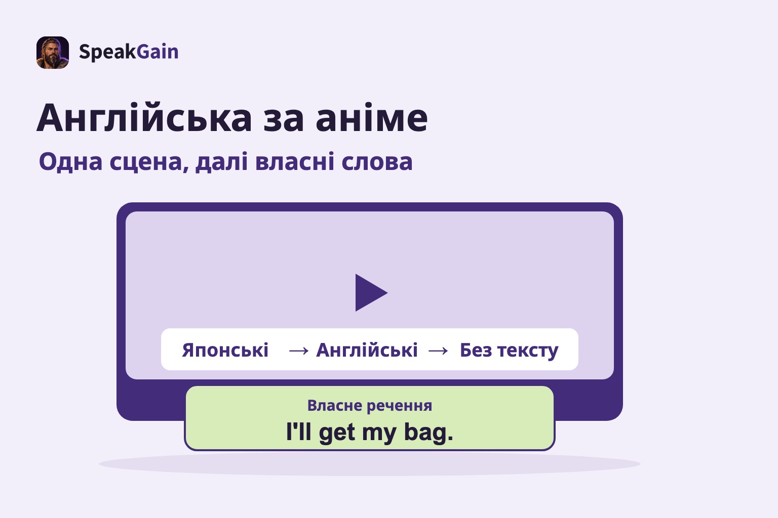 Звичайний програвач із японськими, англійськими субтитрами й без тексту та картка власного речення