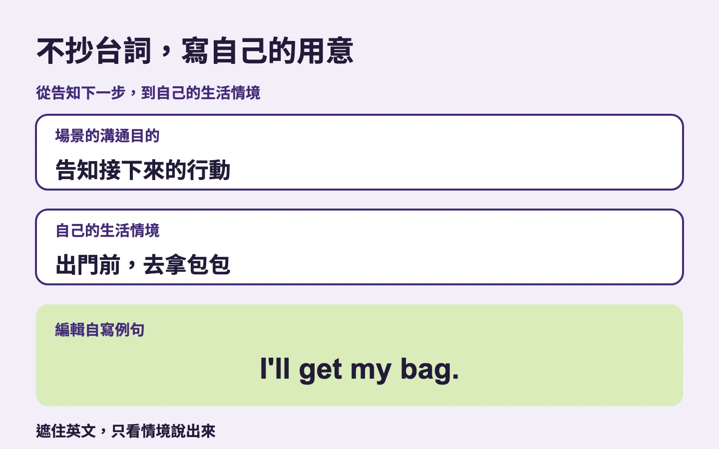 不抄台詞，寫自己的用意