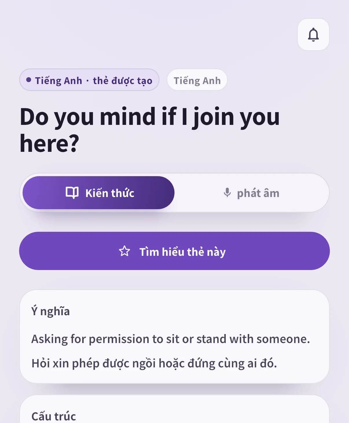 Thẻ SpeakGain với câu Do you mind if I join you here?, nghĩa và phân tích cấu trúc