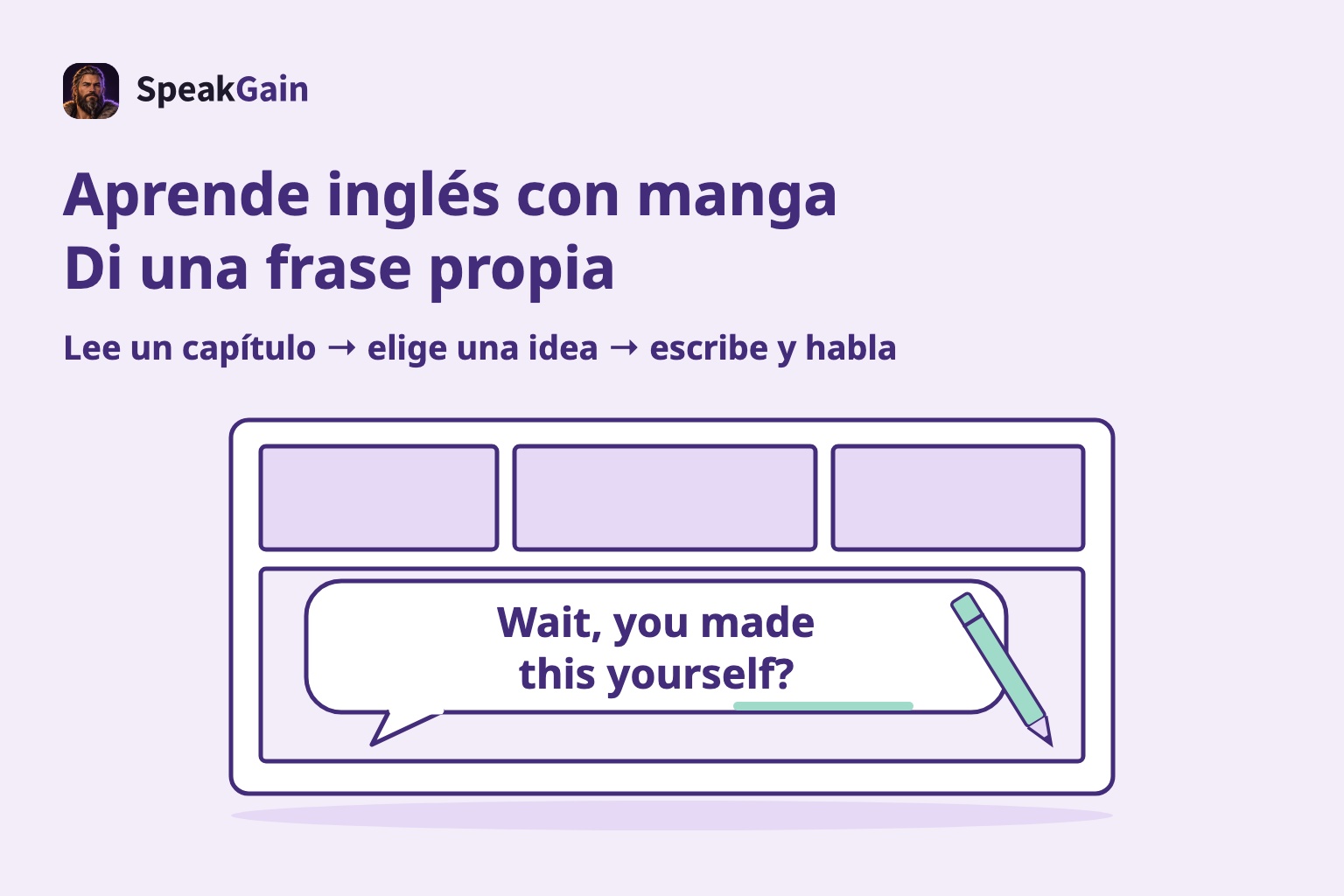 Viñetas vacías con una frase original en inglés y un lápiz completamente dentro del marco de la página