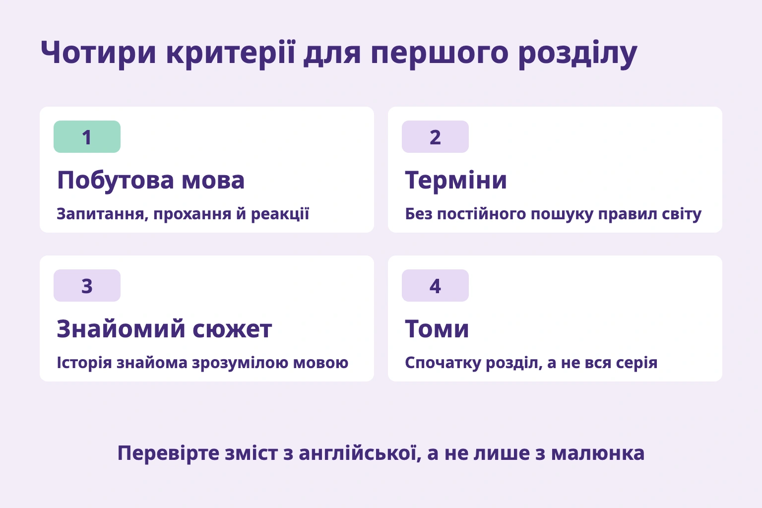 Чотири критерії: розмови, терміни, знайомий сюжет і межі розділу