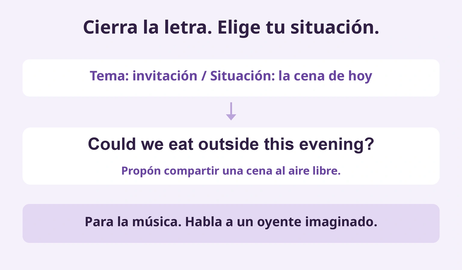 Una propuesta original para cenar, escrita desde tu situación y dicha sin música