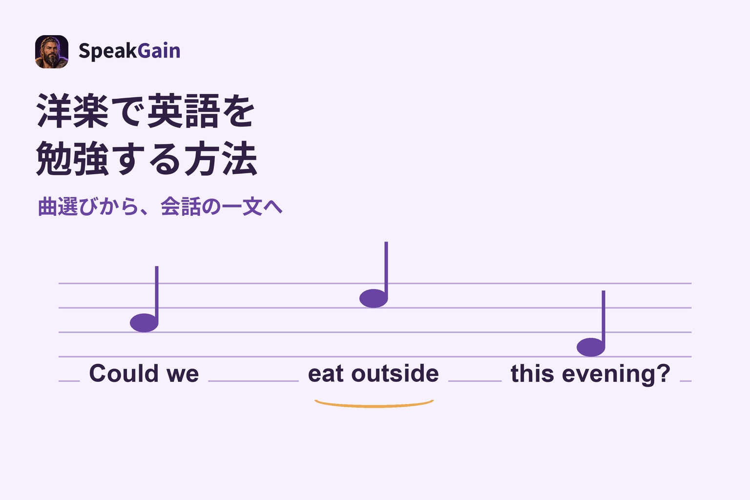 五線譜の音符に沿って、今夜の屋外での食事を提案する自作英文を左から右へ並べた図
