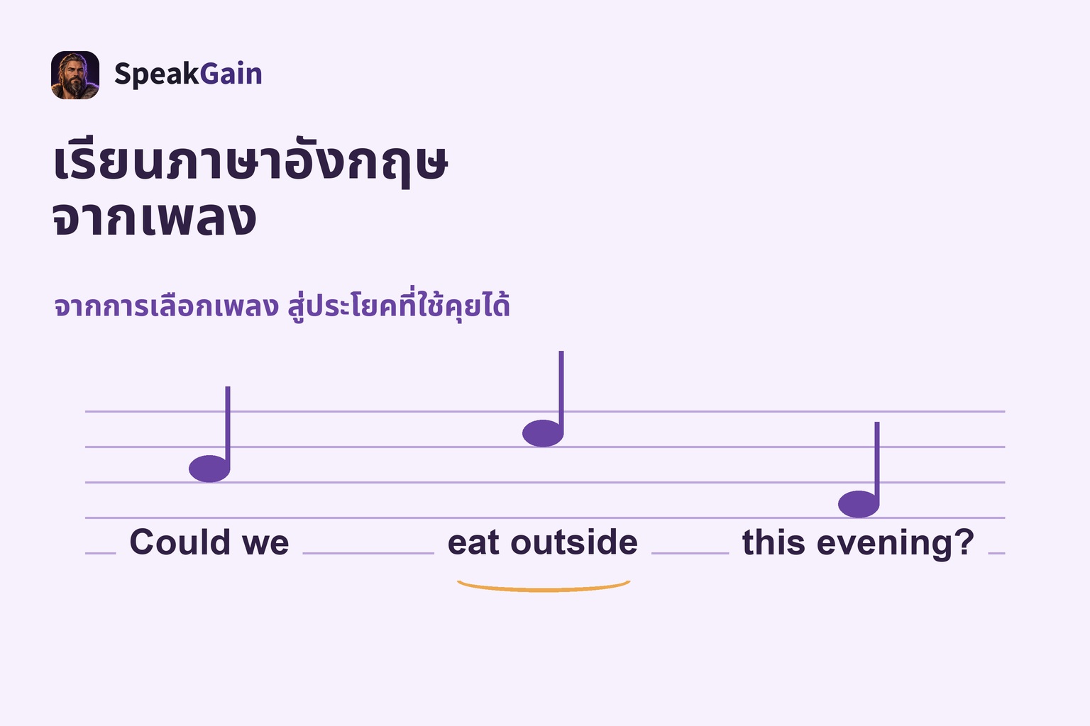 ตัวโน้ตบนบรรทัดห้าเส้นกับประโยคชวนกินมื้อเย็นที่เขียนเอง เรียงสามกลุ่มจากซ้ายไปขวา